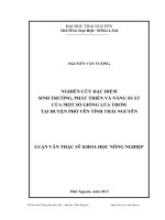 Nghiên cứu đặc điểm sinh trưởng, phát triển và năng suất của một số giống lúa thơm tại huyện Phổ Yên tỉnh Thái Nguyên