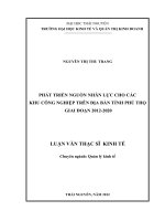 Phát triển nguồn nhân lực cho các khu công nghiệp trên địa bàn tỉnh Phú Thọ giai đoạn 2012 đến 2020