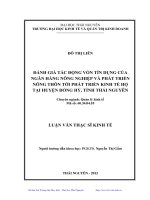 Đánh giá tác động vốn tín dụng của Ngân hàng Nông nghiệp và Phát triển Nông thôn tới phát triển kinh tế hộ tại huyện Đồng Hỷ, tỉnh Thái Nguyên