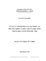Tỷ lệ và ảnh hưởng của tật khúc xạ đến sức khỏe và học tập của học sinh Trung học Cơ sở tỉnh Phú Thọ