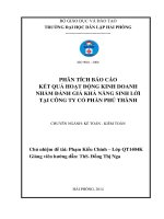 phân tích báo cáo kết quả hoạt động kinh doanh nhằm đánh giá khả năng sinh lời tại công ty cổ phần phú thành