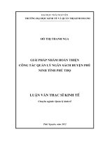 Giải pháp nhằm hoàn thiện công tác quản lý ngân sách huyện Phù Ninh tỉnh Phú Thọ