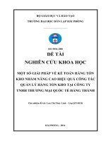 một số giải pháp về kế toán hàng tồn kho nhằm nâng cao hiệu quả công tác quản lý hàng tồn kho tại công ty tnhh thương mại quốc tế hằng thành