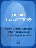 SLIDE bảo vệ LUẬN văn tốt NGHIỆP CHIẾN lược sử DỤNG NGÔN từ và PHI NGÔN từ TRONG TIẾP THỊ của PEPSICO VIỆT NAM  một NGHIÊN cứu GIAO TIẾP GIAO văn hóa
