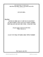 đánh giá hiệu quả và đề xuất giải pháp sử dụng hợp lý đất sản xuất nông nghiệp trên địa bàn huyện phù ninh, tỉnh phú thọ