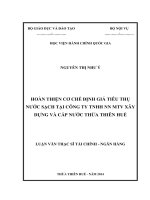 hoàn thiện cơ chế định giá tiêu thụ nước sạch tại công ty tnhh nn mtv xây dựng và cấp nước thừa thiên huế