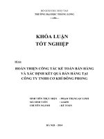 hoàn thiện công tác kế toán bán hàng và xác định kết quả bán hàng tại công ty tnhh cơ khí đông phong