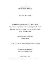 Nghiên cứu ảnh hưởng của hoạt động khai thác quặng sắt đến chất lượng nông sản tại khu vực mỏ sắt Trại Cau, huyện Đồng Hỷ, tỉnh Thái Nguyên