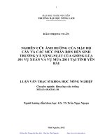 Nghiên cứu ảnh hưởng của mật độ cấy và các mức phân bón đến sinh trưởng và năng suất của giống lúa J01 vụ xuân và vụ mùa 2011 tại tỉnh Yên Bái