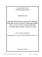 Phát huy tính tích cực nhận thức cho học sinh THPT qua dạy chương Dòng điện không đổi Vật lí 11 nâng cao với sự hỗ trợ của phần mềm dạy học và bản đồ tư duy