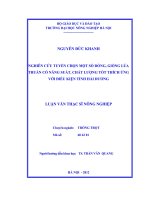 Nghiên cứu tuyển chọn một số dòng, giống lúa thuần có năng suất, chất lượng tốt thích ứng với điều kiện tỉnh hải dương