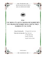 TÁC ĐỘNG CỦA QUẢN TRỊ DOANH NGHIỆP ĐẾN GIÁ TRỊ DOANH NGHIỆP, BẰNG CHỨNG THỰC NGHIỆM TỪ CÁC NƯỚC