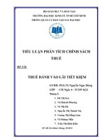 TIỂU LUẬN PHÂN TÍCH CHÍNH SÁCH THUẾ, THUẾ ĐÁNH VÀO LÃI TIẾT KIỆM