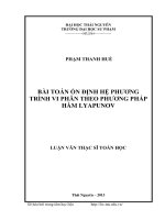 Bài toán ổn định hệ phương trình vi phân theo phương pháp hàm LYAPUNOV