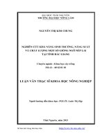 Nghiên cứu khả năng sinh trưởng năng suất và chất lượng một số giống ngô nếp lai tại tỉnh Bắc Giang