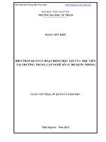 Biện pháp quản lý hoạt động học tập của học viên tại trường trung cấp nghề số 13 BQP