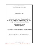 Đánh giá hiệu quả và định hướng sử dụng đất nông nghiệp trên địa bàn huyện Hương Khê, tỉnh Hà Tĩnh