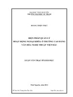 Biện pháp quản lý hoạt động ngoại khóa ở Trường Cao đẳng văn hóa nghệ thuật Việt Bắc