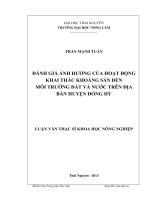 Đánh giá ảnh hưởng của hoạt động khai thác khoáng sản đến môi trường đất và nước trên địa bàn Huyện Đồng Hỷ