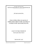 Tăng cường công tác quản lý chống thất thoát nước tại Công ty cổ phần nước sạch Thái Nguyên