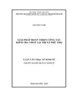 Giải pháp hoàn thiện công tác kiểm tra thuế tại thị xã Phú Thọ