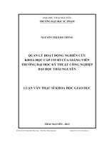 Quản lý hoạt động nghiên cứu khoa học cấp cơ sở của giảng viên Trường Đại học Kỹ thuật Công nghiệp Đại học Thái Nguyên