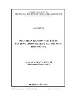 Hoàn thiện kiểm soát chi đầu tư xây dựng cơ bản qua kho bạc nhà nước tỉnh Phú Thọ