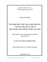 Tích hợp kiến thức địa lý địa phương vào dạy học địa lý lớp 10 Trung học Phổ thông tỉnh Lạng Sơn