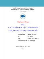 TIỂU LUẬN TRIẾT CHỦ NGHĨA DUY VẬT KINH NGHIỆM ANH VÀ NHỮNG GIÁ TRỊ VÀ HẠN CHẾ CỦA NÓ
