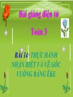 bài giảng toán 3 chương 2 bài 14 thực hành nhận biết và vẽ góc vuông bằng ê ke