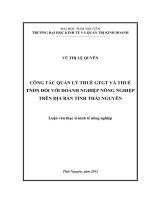 Công tác quản lý thuế GTGT và thuế TNDN đối với doanh nghiệp Nông nghiệp trên địa bàn tỉnh Thái Nguyên
