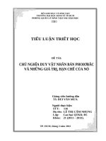 TIỂU LUẬN TRIẾT HỌC CHỦ NGHĨA DUY VẬT NHÂN BẢN PHOIƠBẮC VÀ NHỮNG GIÁ TRỊ, HẠN CHẾ CỦA NÓ