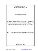 đánh giá khả năng sản xuất thịt và hiệu quả kinh tế của gà lai f1 giữa gà chọi, mía, hồ, với gà lương phượng nuôi tại tỉnh bắc giang