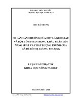 so sánh ảnh hưởng của bột lá keo giậu và bột cỏ stylo trong khẩu phần đến năng suất và chất lượng trứng của gà đẻ bố mẹ lương phượng