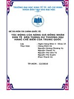 TIỂU LUẬN MÔN TÀI CHÍNH QUỐC TẾ TÁC ĐỘNG CỦA NÂNG GIÁ ĐỒNG NHÂN DÂN TỆ  ĐẾN THẶNG DƯ THƯƠNG MẠI HÀNG CHẾ BIẾN CỦA TRUNG QUỐC