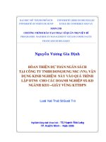 Hoàn thiện dự toán ngân sách tại Công ty TNHH Dongsung NSC (VN). Vận dụng kinh nghiệm này vào quá trình lập DTNS cho các doanh nghiệp sản xuất kinh doanh ngành keo giày vùng KTTĐPN