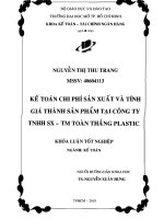 Kế toán chi phí sản xuất và tính giá thành sản phẩm tại công ty TNHH sản xuất thương mại Toàn Thắng Plastic.