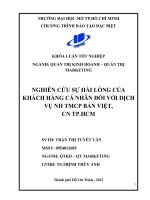 Nghiên cứu sự hài lòng của khách hàng cá nhân đối với dịch vụ tại ngân hàng TMCP Bản Việt, chi nhánh thành phố Hồ Chí Minh