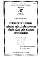 Kế toán chi phí và tính giá thành sản phẩm xây lắp Công ty cổ phần đầu tư và xây dựng giao Thông Hồng Lĩnh
