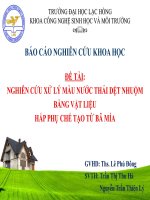 nghiên cứu xử lý màu nước thải dệt nhuộm bằng vật liệu hấp phụ chế tạo từ bã mía