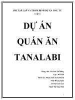 tiểu luận lập phân tích dự án đầu tư _ dự án quán ăn tanalabi