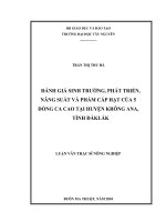 đánh giá sinh trưởng, phát triển năng suất và phẩm cấp hạt của 5 dòng ca cao tại huyện krông  ana, tỉnh đắc lắc