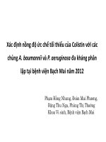 xác định nồng độ ức chế tối thiểu của colistin với các chủng a. baumannii và p. aeruginosa đa kháng phân lập tại bệnh viện bạch mai năm 2012