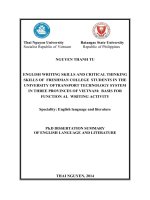 english writing skills and critical thinking skills of freshman college students in the university of transport technology system in three provinces of vietnam basic for functional writing activity (sum)