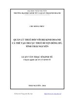 Quản lý thuế đối với hộ kinh doanh cá thể tại Chi cục thuế huyện Đồng Hỷ, tỉnh Thái Nguyê