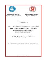 oral and written discourse analysis in the preparation of integrative activities for basic english course at thai nguyen university