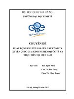 Hoạt động chuyển giá của các công ty xuyên quốc gia Kinh nghiệm quốc tế và thực tiễn tại Việt Nam cho chuyên đề của mình