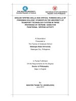 english writing skills and critical thinking skills of freshman college students in the university of transport technology system in three provinces of vietnam basic for functional writing activity