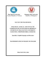 strategic, lexical and syntactic competencies in english of freshman students in thai nguyen university bais for a proposed drill exercises (sum)