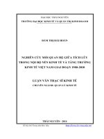 Nghiên cứu mối quan hệ giữa tích lũy trong nội bộ nền kinh tế và tăng trưởng kinh tế Việt Nam giai đoạn 1980 đến 2010